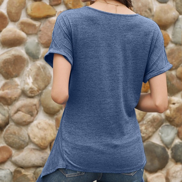 Brand New Blue Wrap Self Tie Waist Short Sleeve Top - Picture 2 of 4